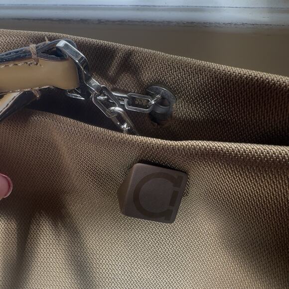 Salvatore Farragamo Handbag shoulder leather brown tan canvas bag authentic - Picture 10 of 16